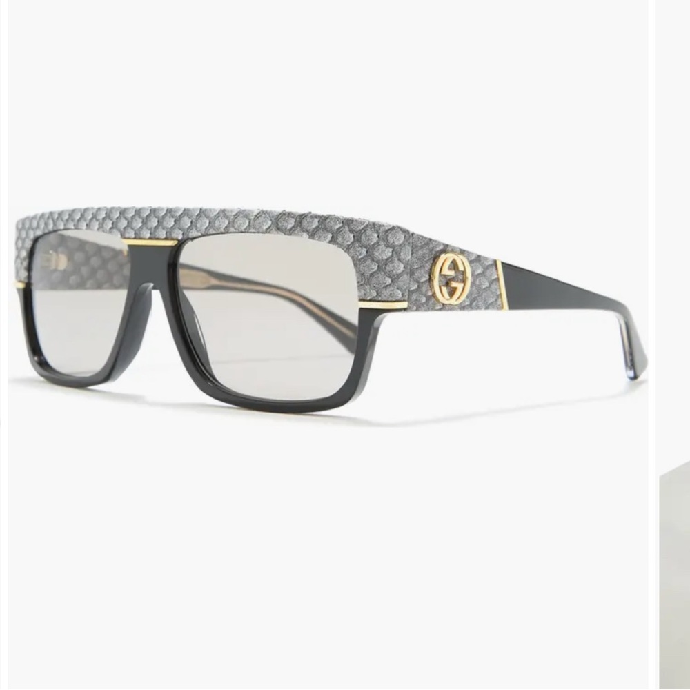 Gucci Textured Gray and Black Sunglasses with Gold Detail